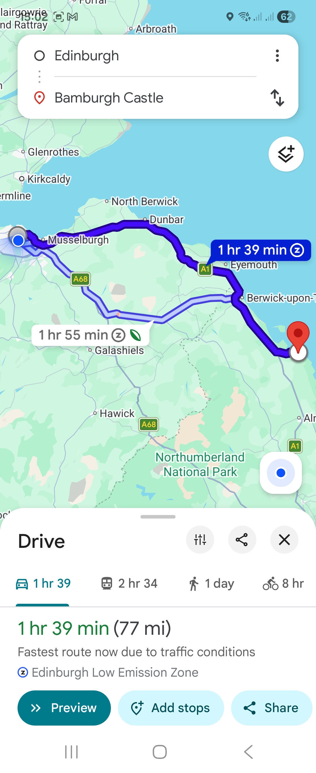 Day 1 route map