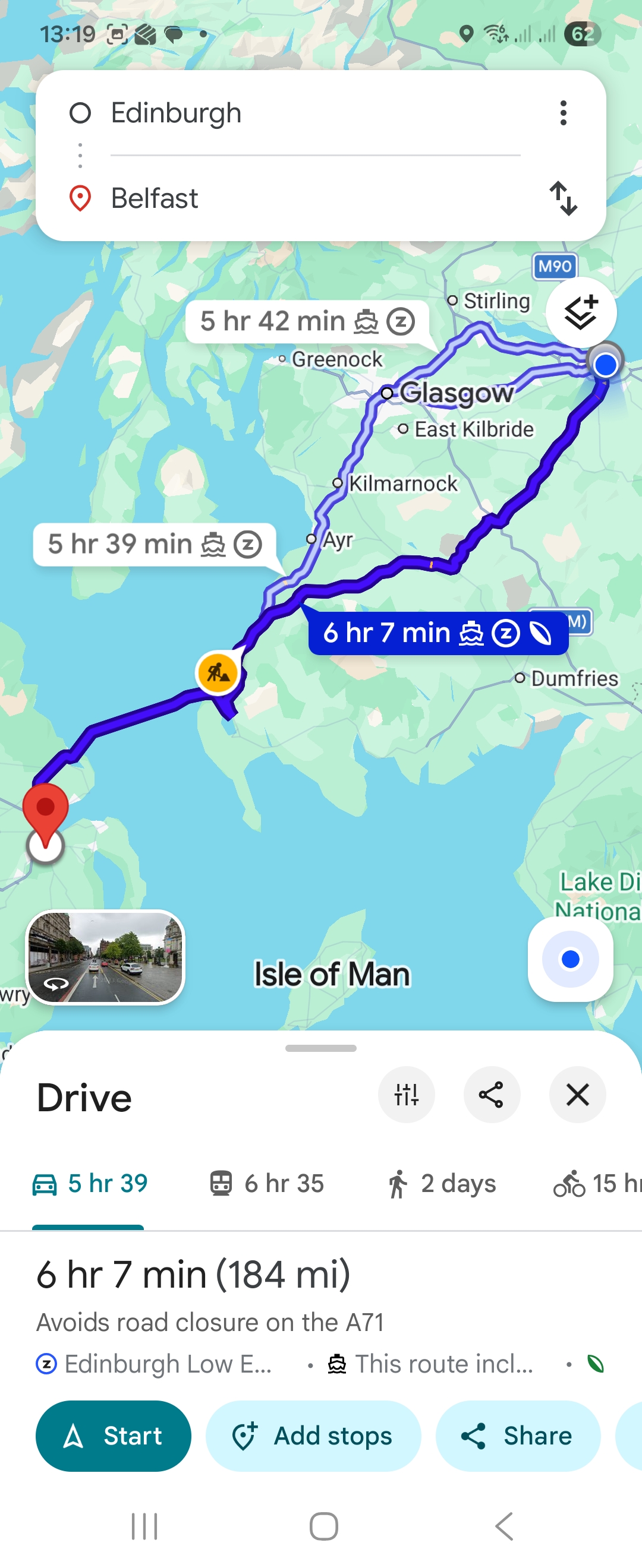 Day 1 route map