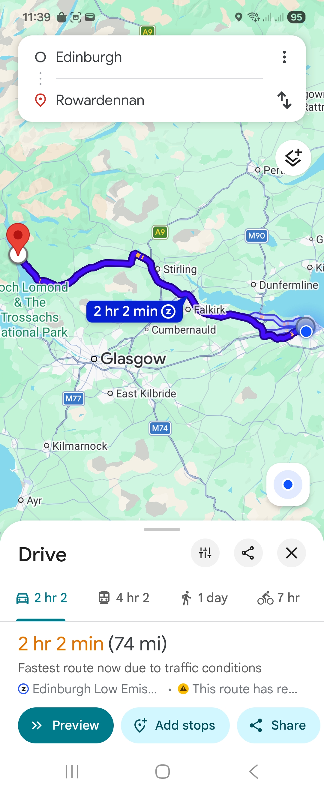 Day 1 route map