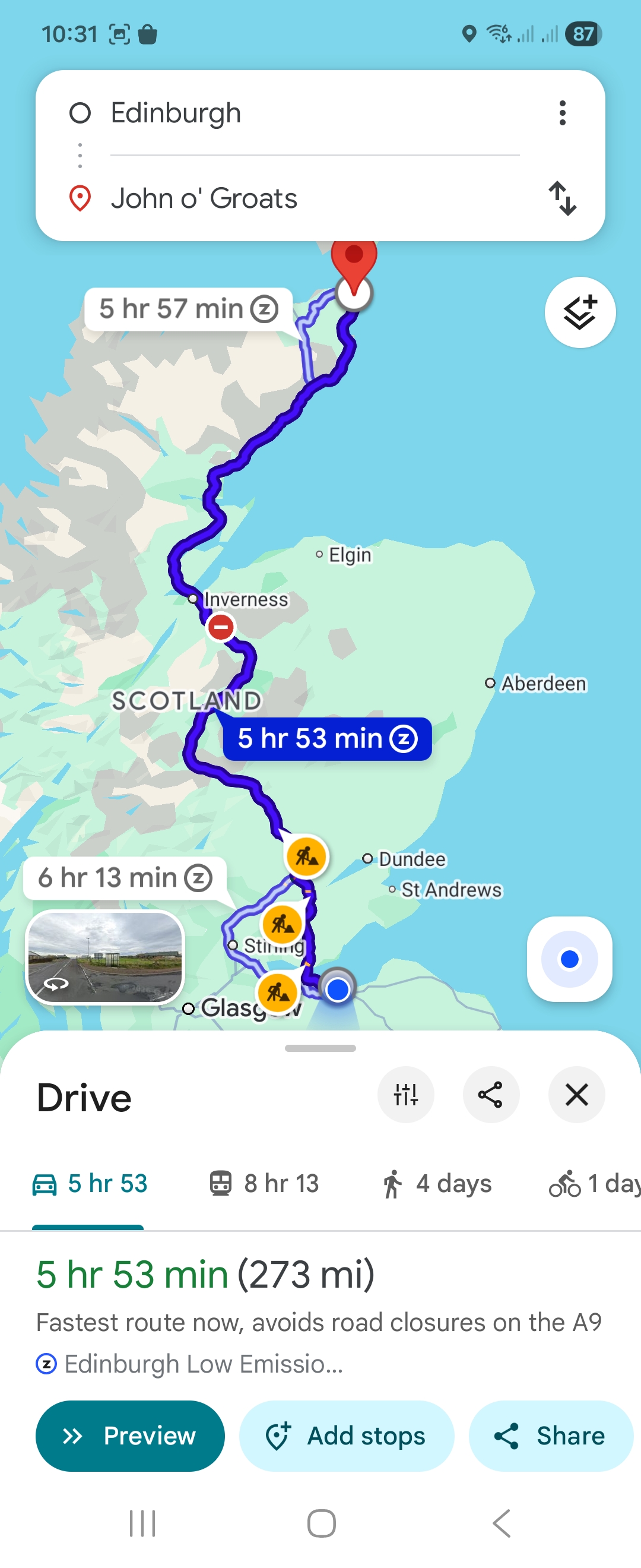 Day 1 route map